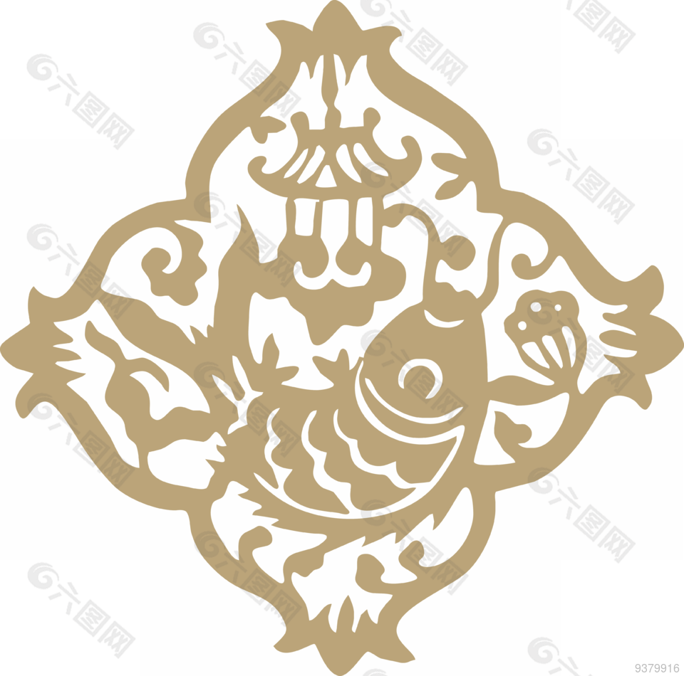 中式鲤鱼元素矢量图设计