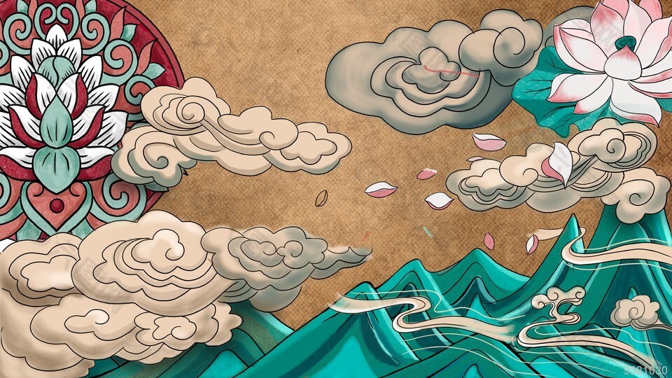 中国风敦煌岩彩神话背景