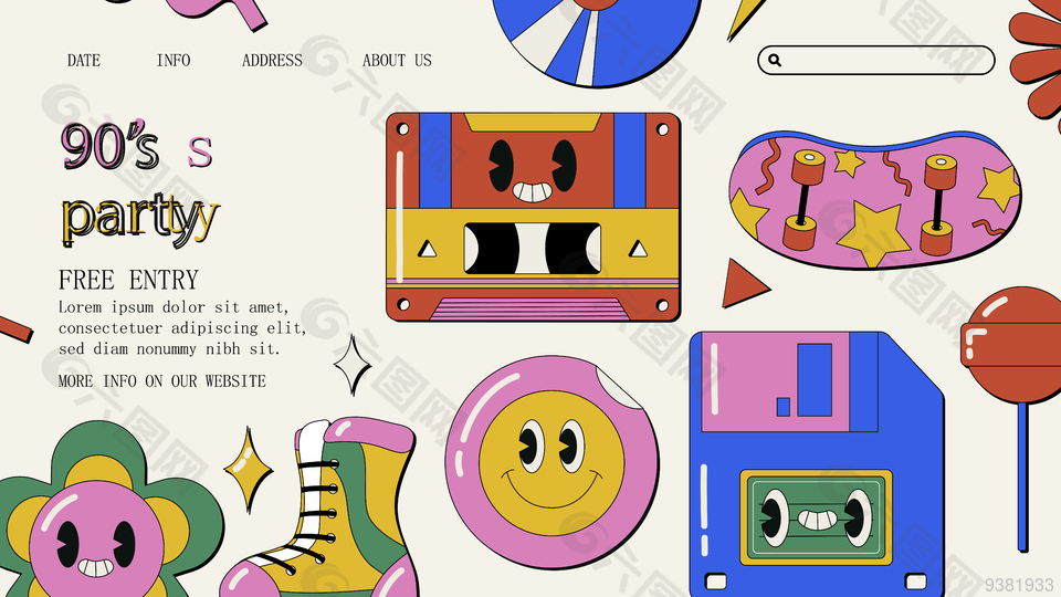 90年代童趣鬼马活动背景图