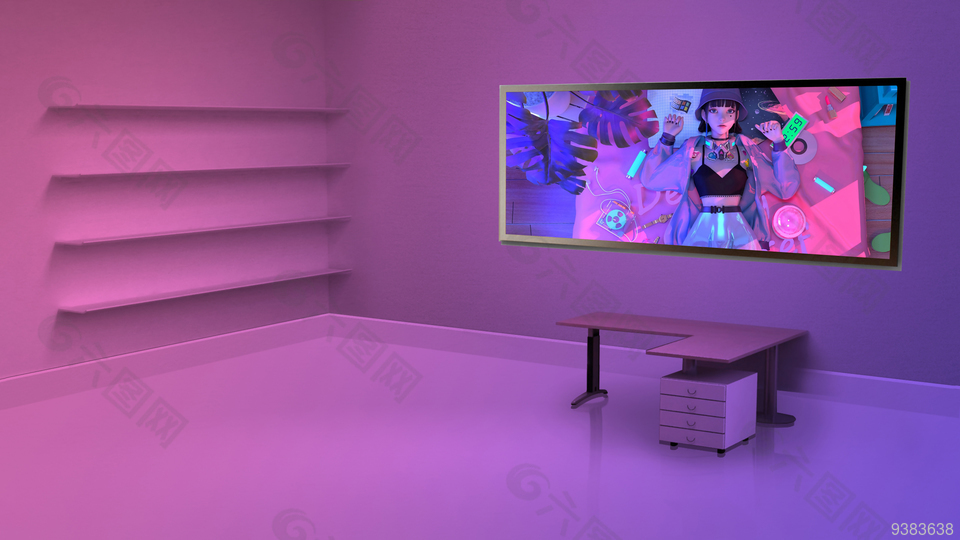 赛博朋克梦幻蓝粉渐变电脑壁纸桌面