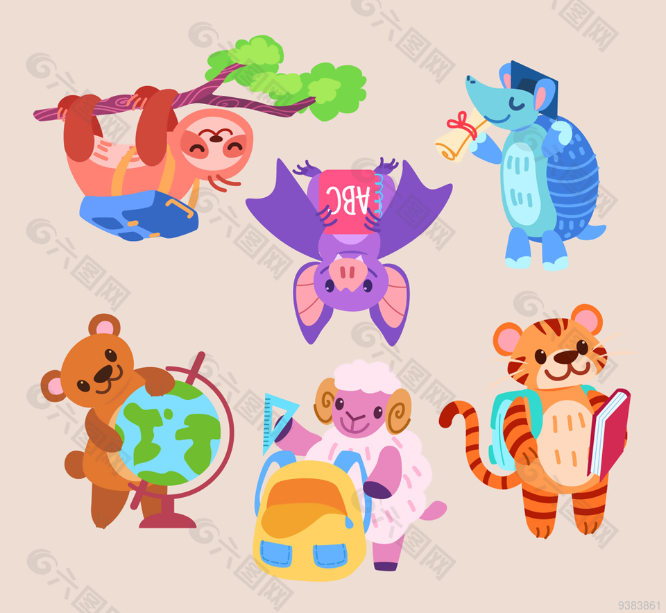 校园动物矢量可爱扁平