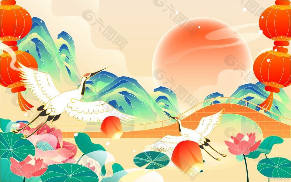 中国传统节日中秋插画设计