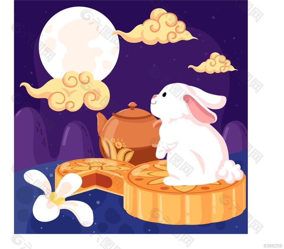 玉兔望月中秋专题图案元素