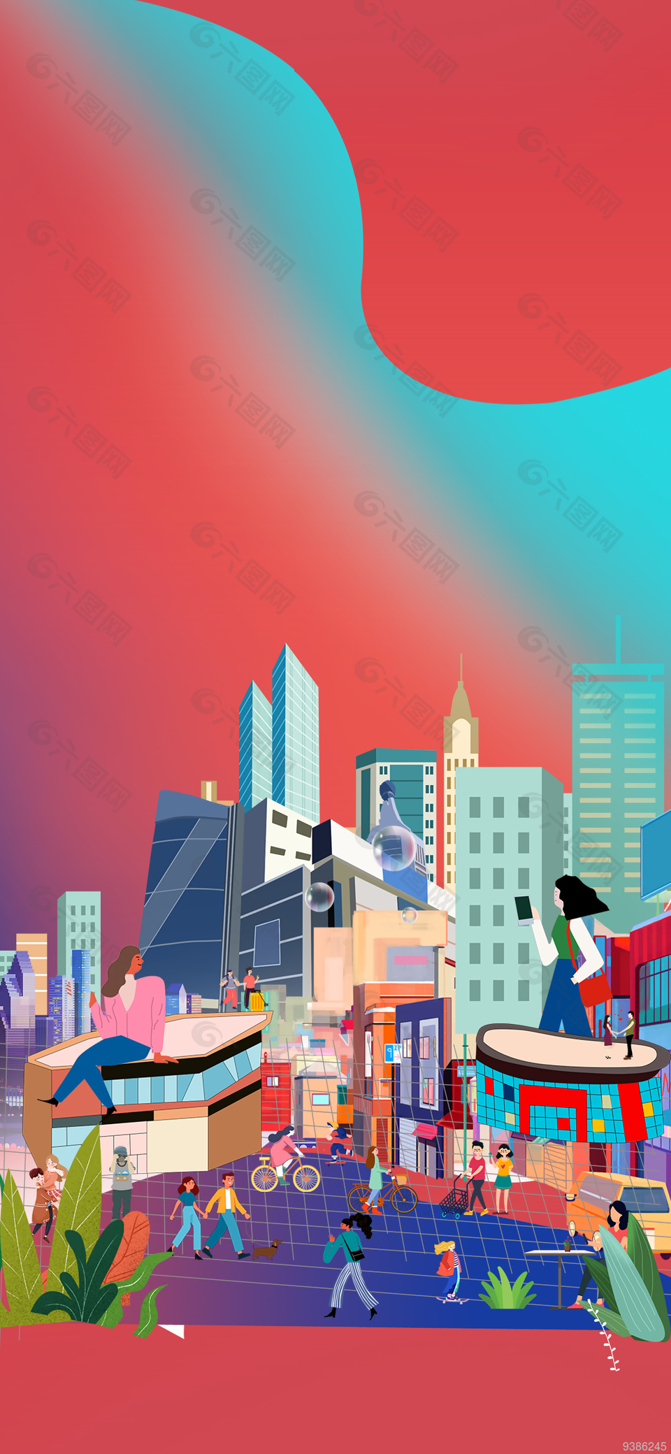 商铺地产彩色插画背景