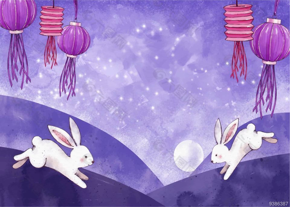 卡通玉兔紫色背景图