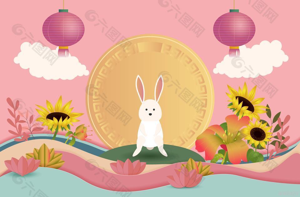 简单兔子插画节日背景图
