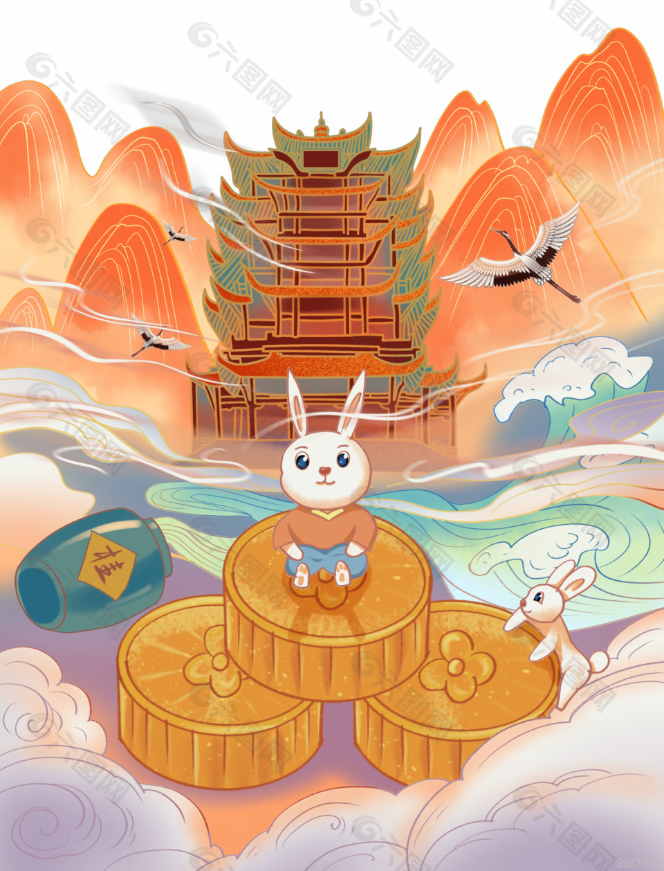 传统中秋节月兔插画设计