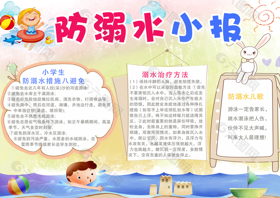 防溺水卡通小报设计