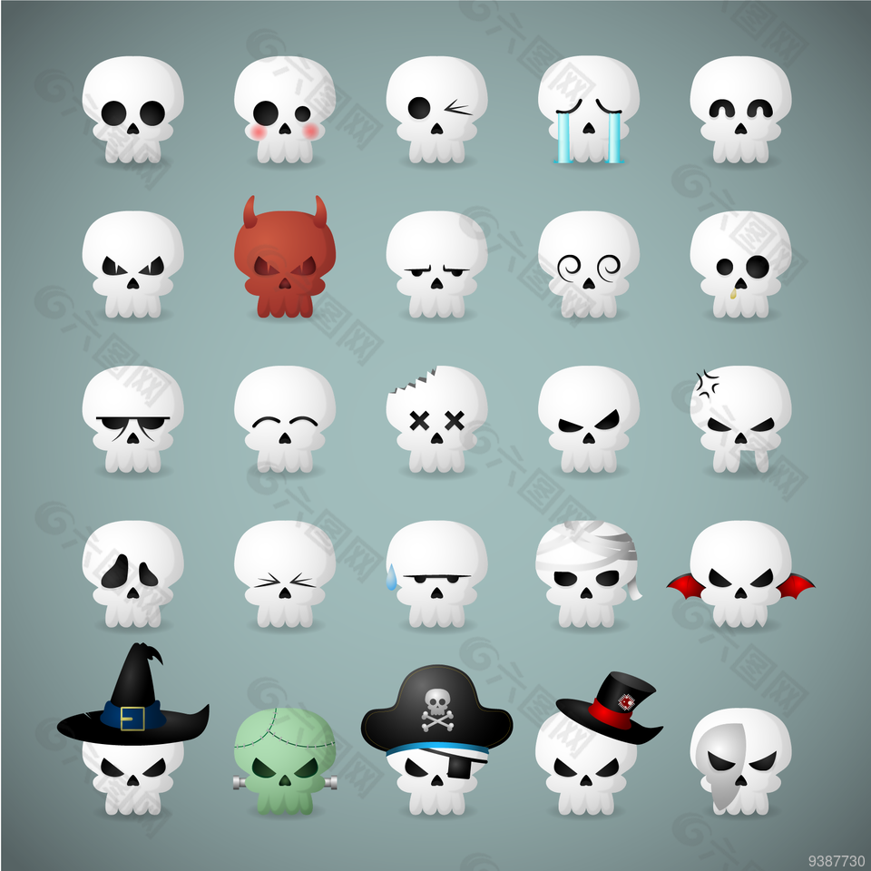 万圣节骷髅头骨表情元素