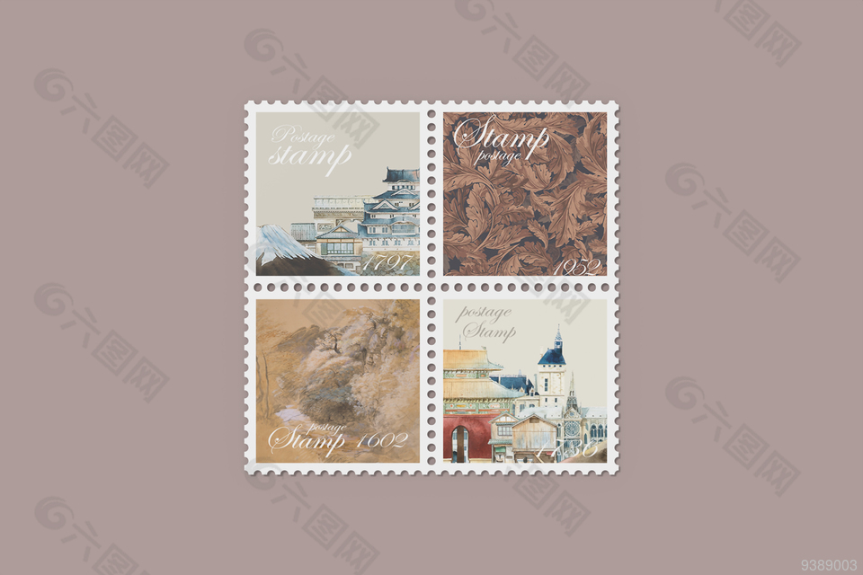 插画邮票样机展示图片