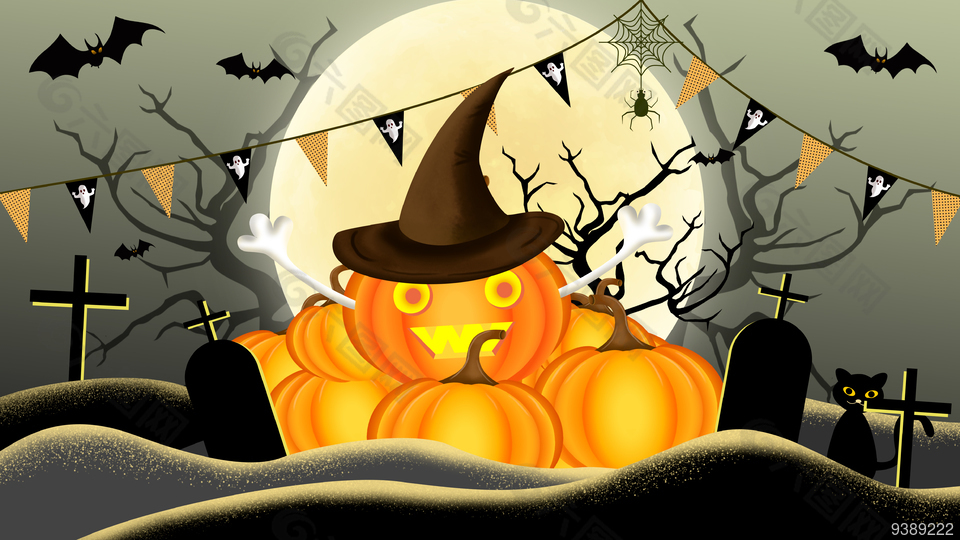 卡通欧美风万圣节插画背景图