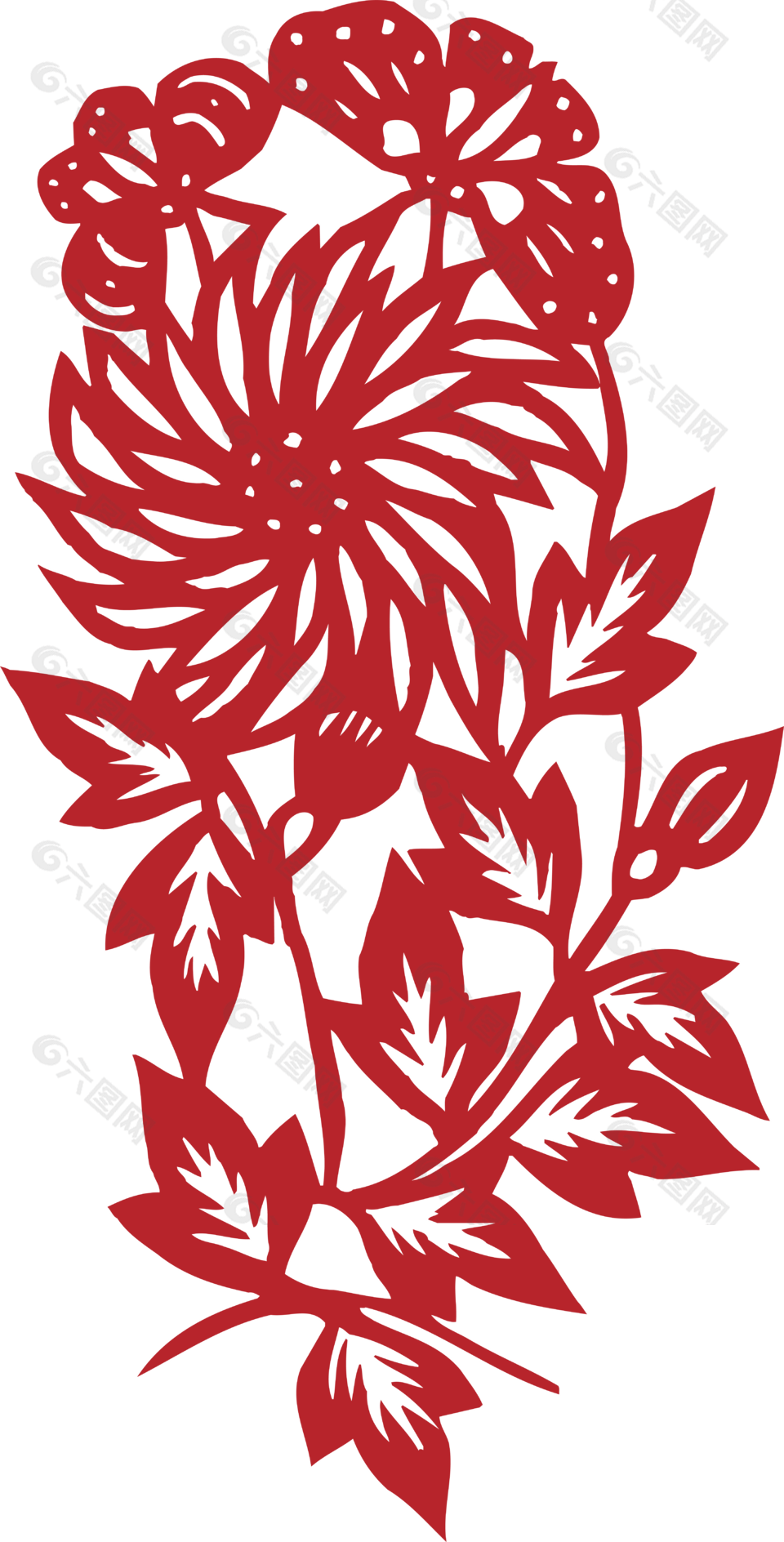 中国风剪纸红色向日葵图片下载