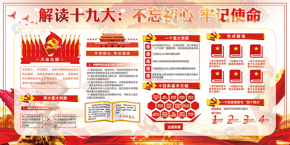 党建主题红色背景展板