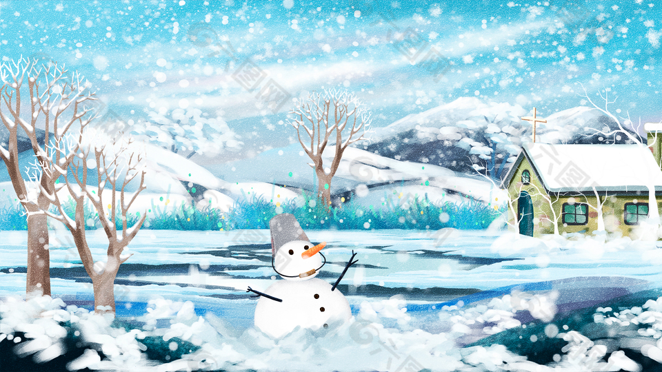 冬季雪人插画图片下载