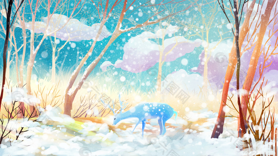 冬天下雪卡通插画模板下载