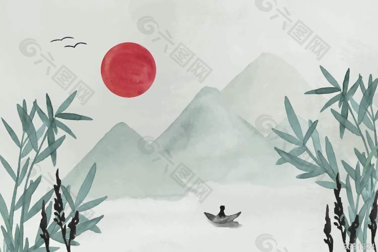 水彩复古中国风banner背景下载