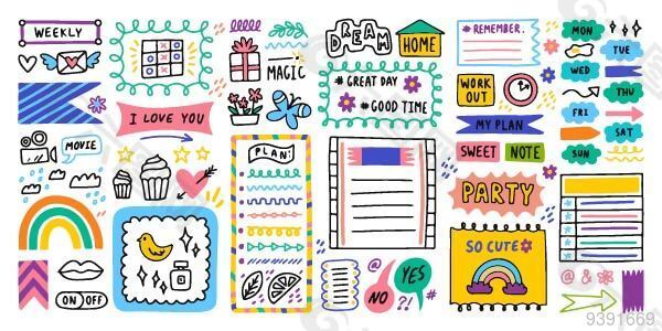 小清新印花贴纸矢量素材下载