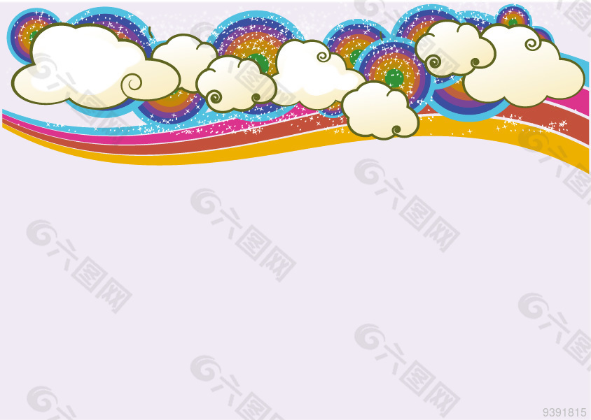 矢量卡通云朵波浪彩虹背景图