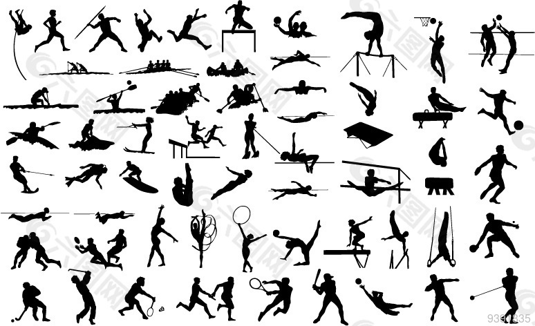 各种体育运动动作剪影矢量素材