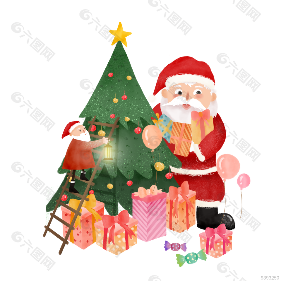 圣诞节卡通圣诞树和圣诞老人图片