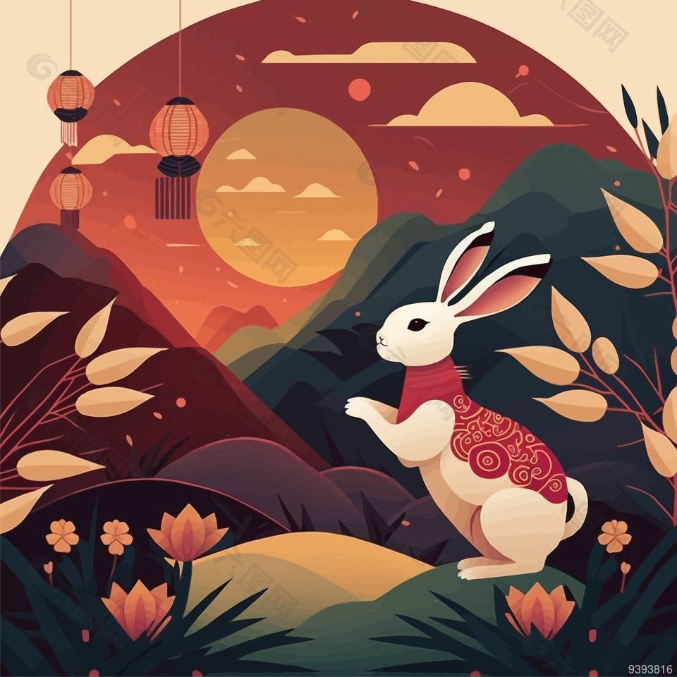 中国风兔子插画素材设计