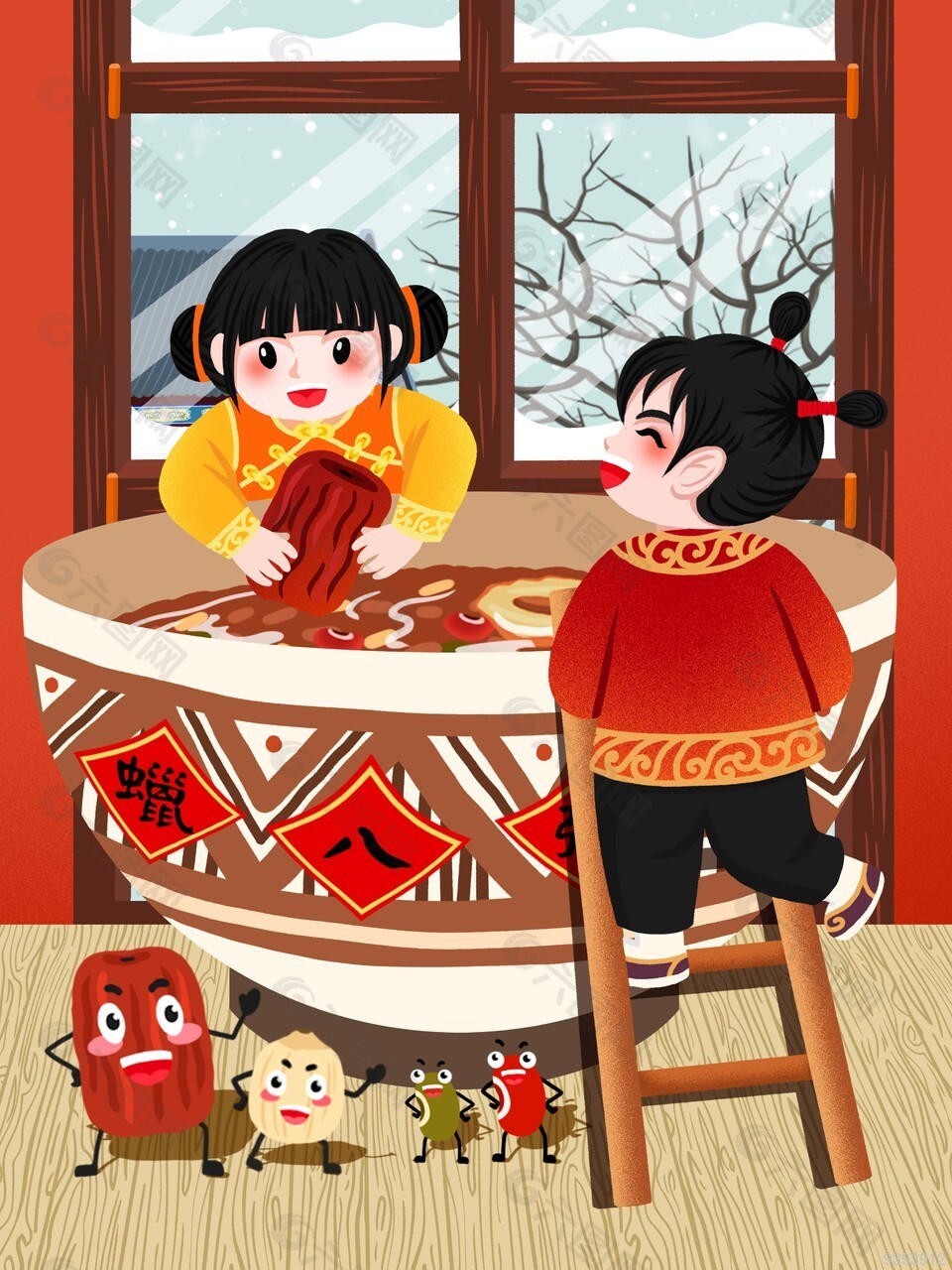 腊八节中国节卡通手绘插画图片