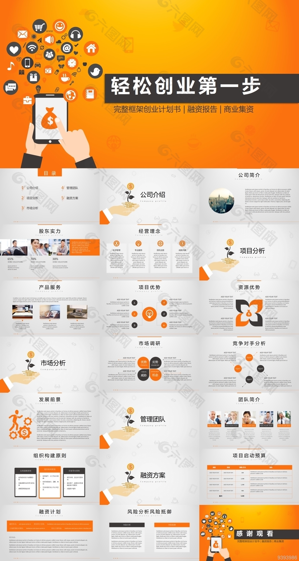 橙色创业融资报告计划书PPT模板下载
