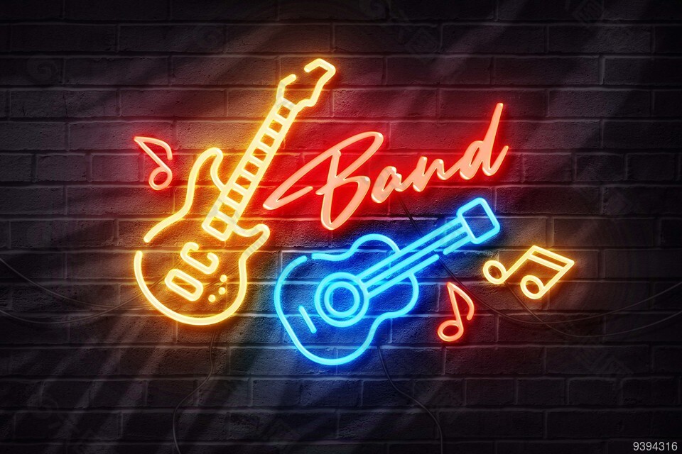 创意酒吧霓虹灯发光背景设计