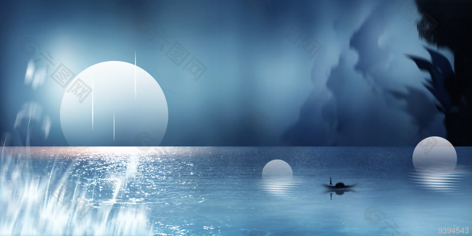 水墨蓝色古风背景图片banner素材下载