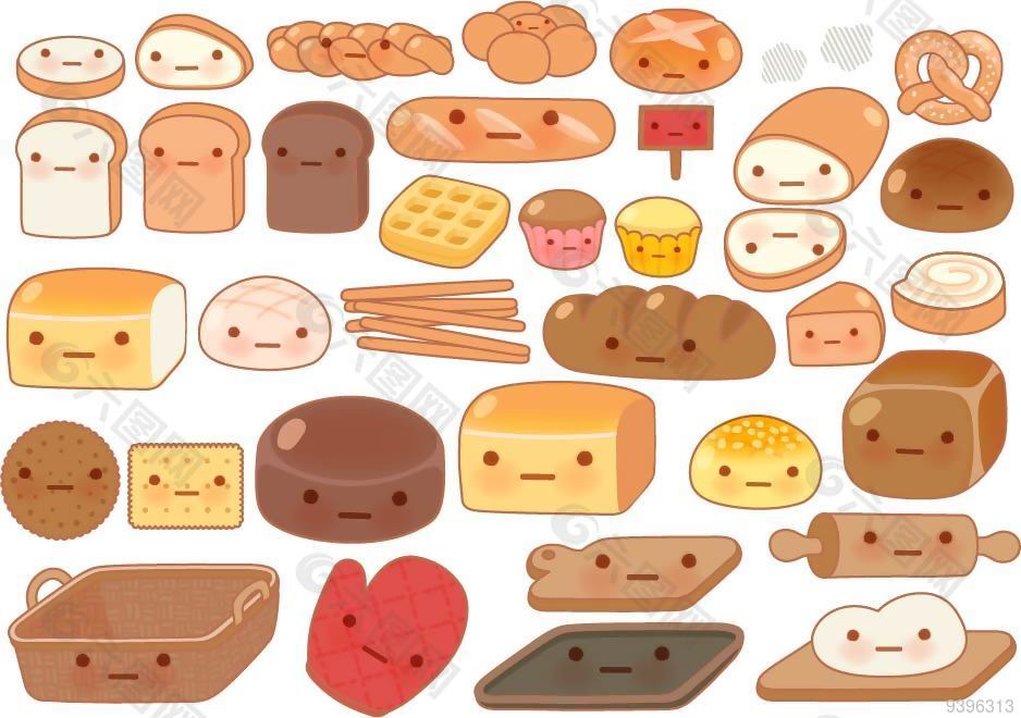 可爱面包房素材小图标矢量设计