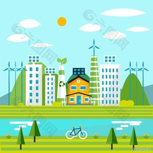 城市环保绿色新能源概念插画图片
