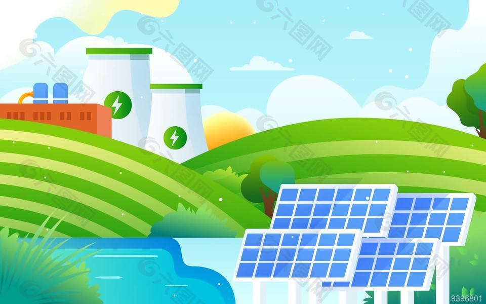 春日太阳能绿色环保插画素材下载