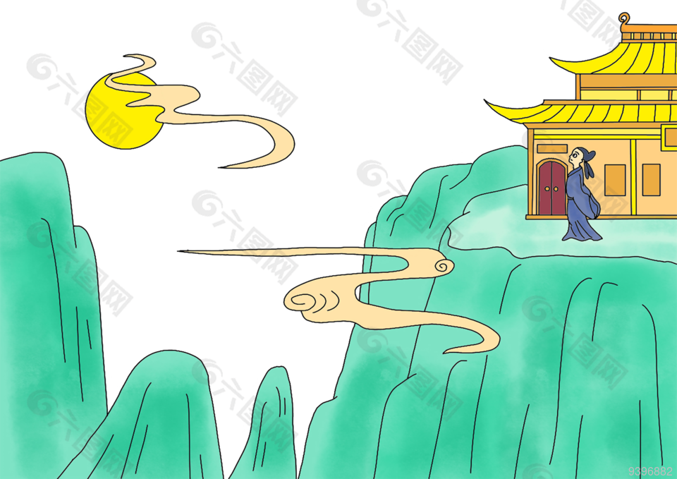 小学语文书夜宿山寺插画设计