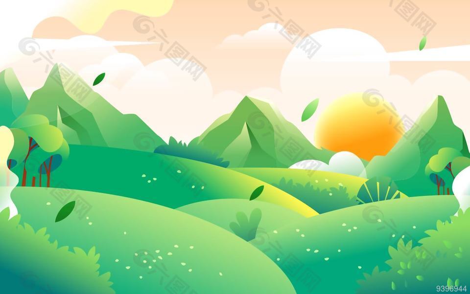 春天绿色大自然风景插画素材下载