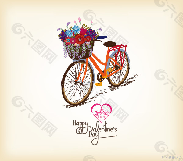 手绘装鲜花的自行车素材下载