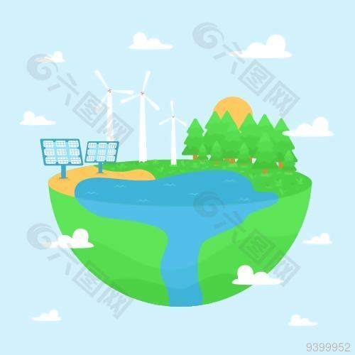 地球日环保低碳生活插画素材设计