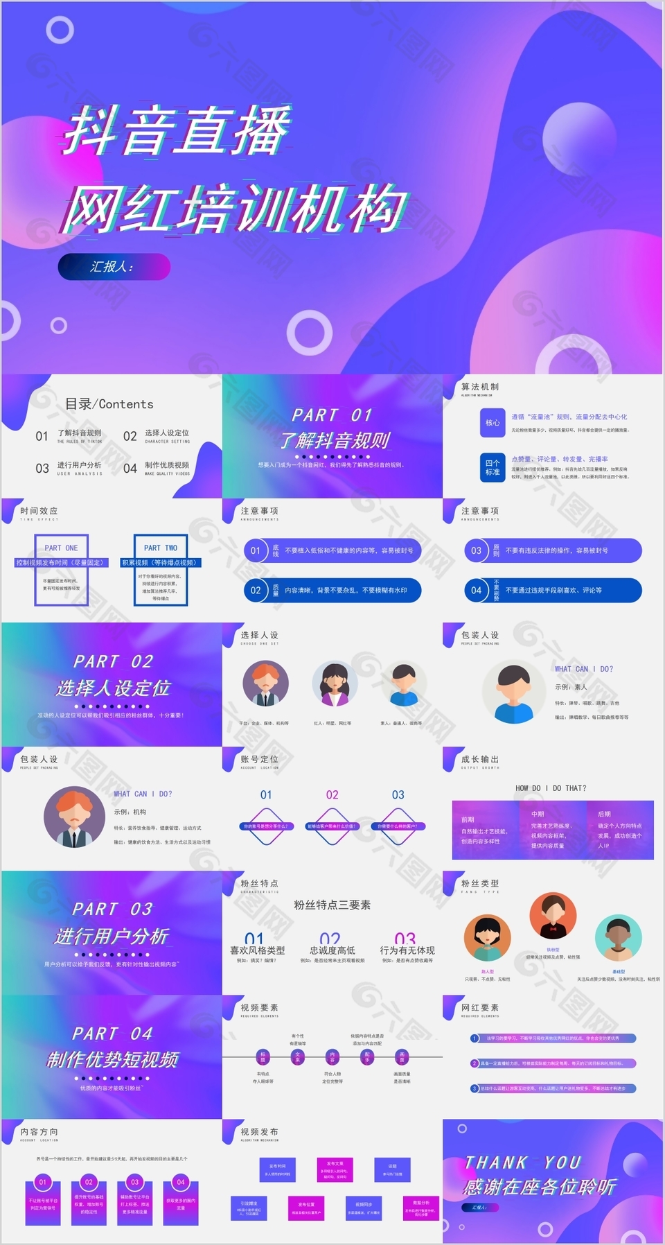 高端大气抖音直播网红培训机构PPT素材