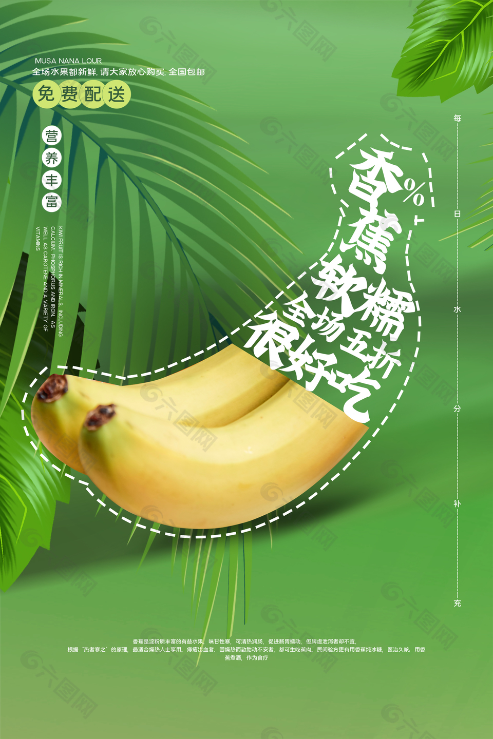 小清新香蕉打折海报