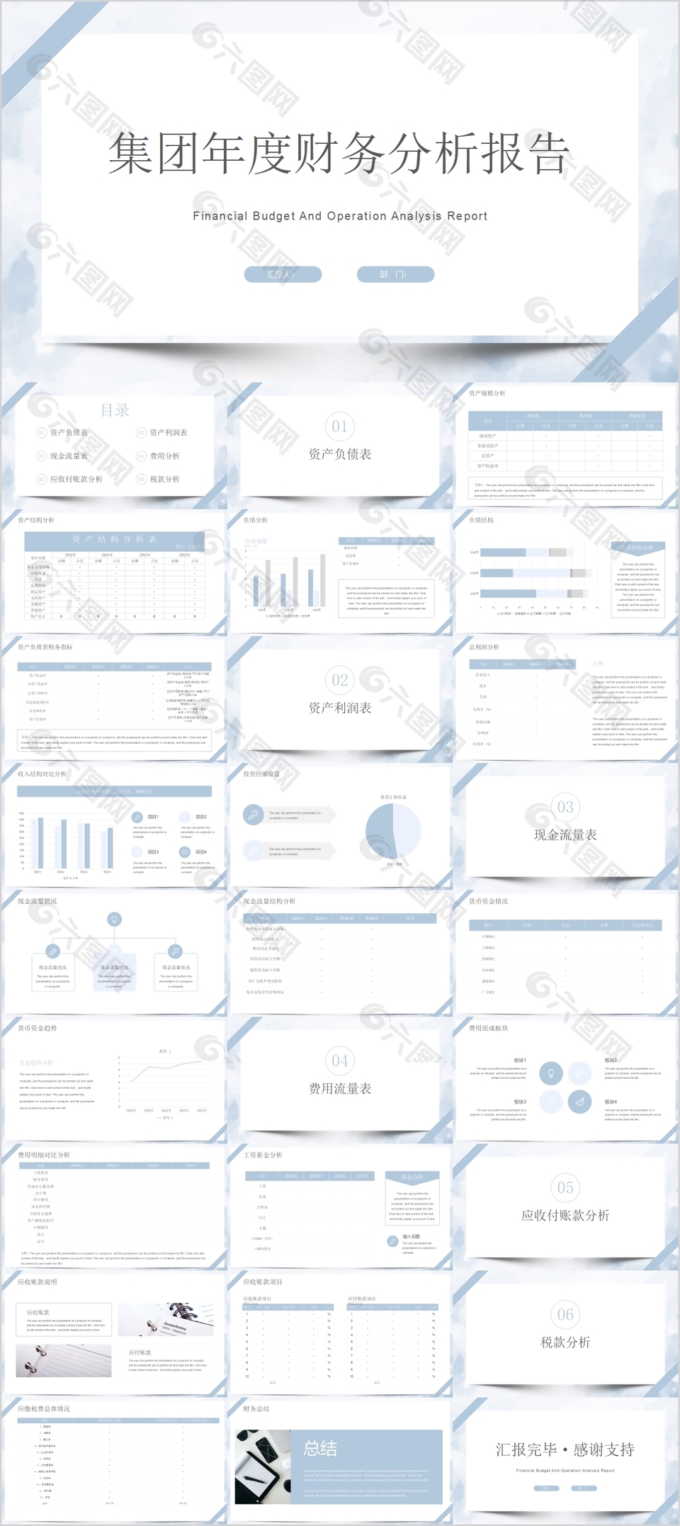 清新简约集团年度财务分析报告PPT模板