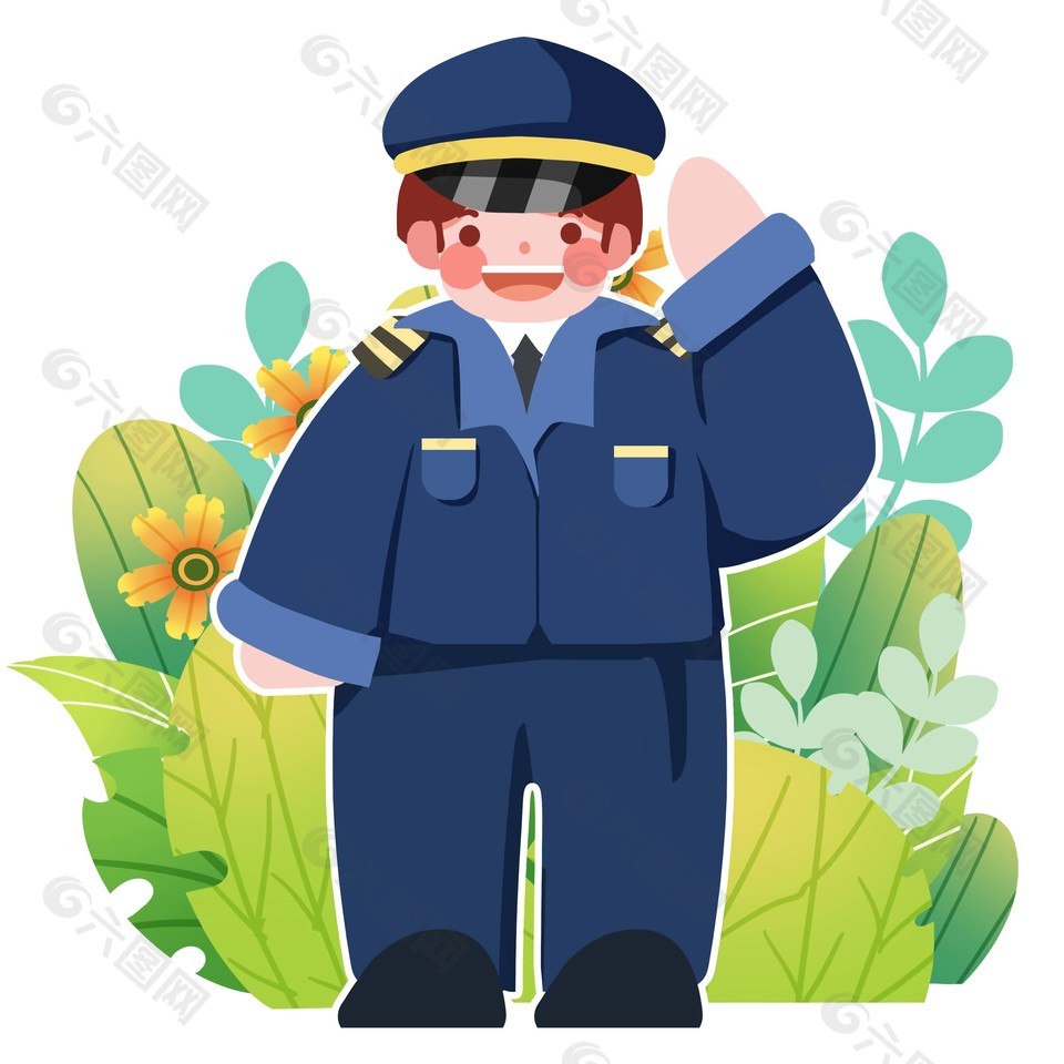手绘卡通Q版职业人物警察免扣素材