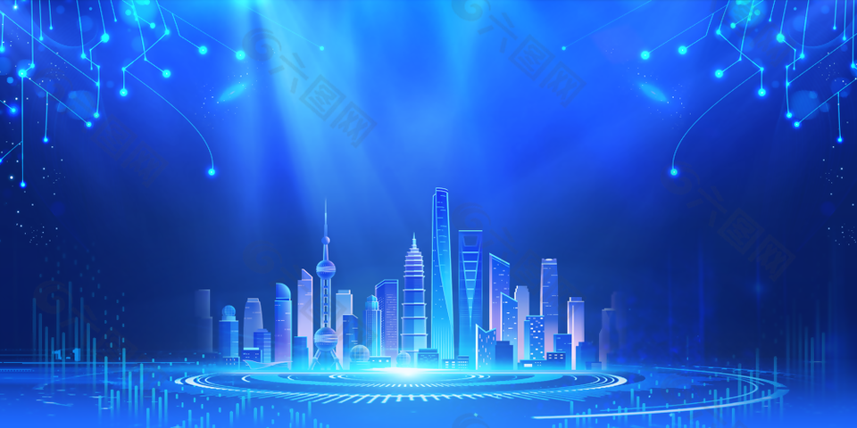 科技蓝色梦幻城市展板设计下载