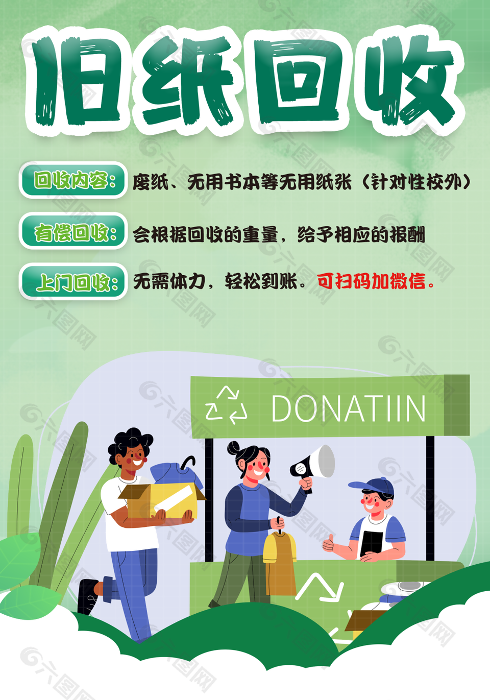 绿色清新旧纸回收利用海报素材设计
