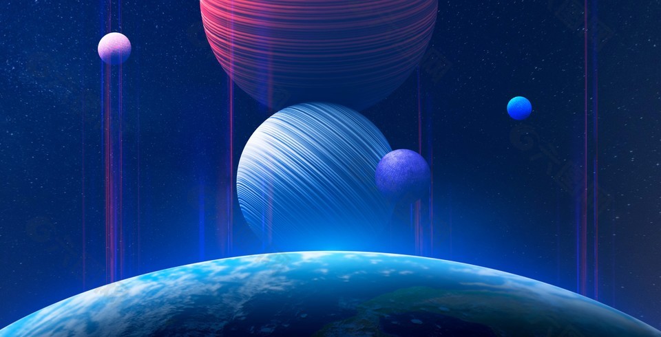 神秘蓝色地球外太空banner背景素材