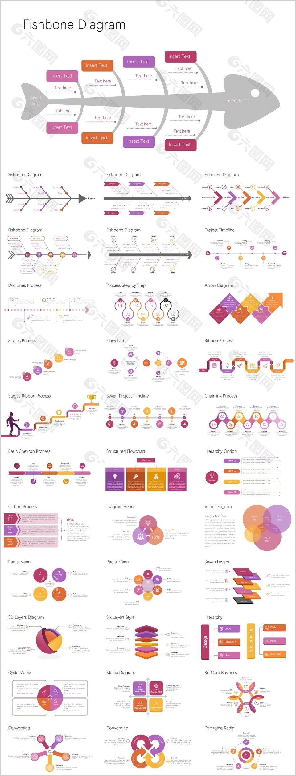 极简风鱼骨图数据图表通用PPT素材