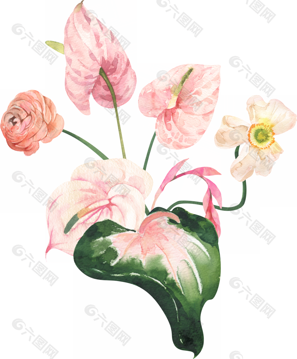 粉色手绘水彩花卉素材下载