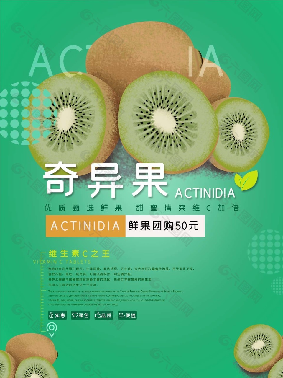 绿色背景猕猴桃促销海报