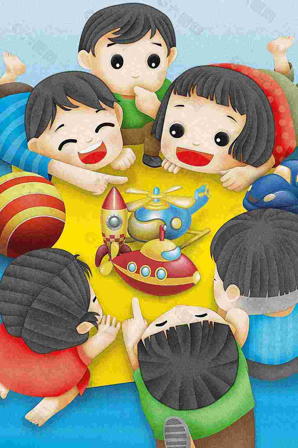 儿童节玩耍的儿童卡通插画素材下载