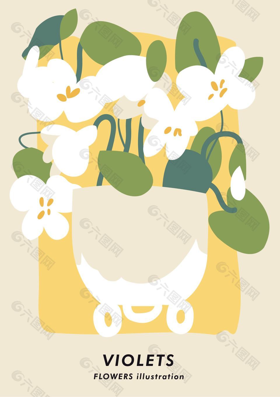 小清新植物花卉图案卡片设计