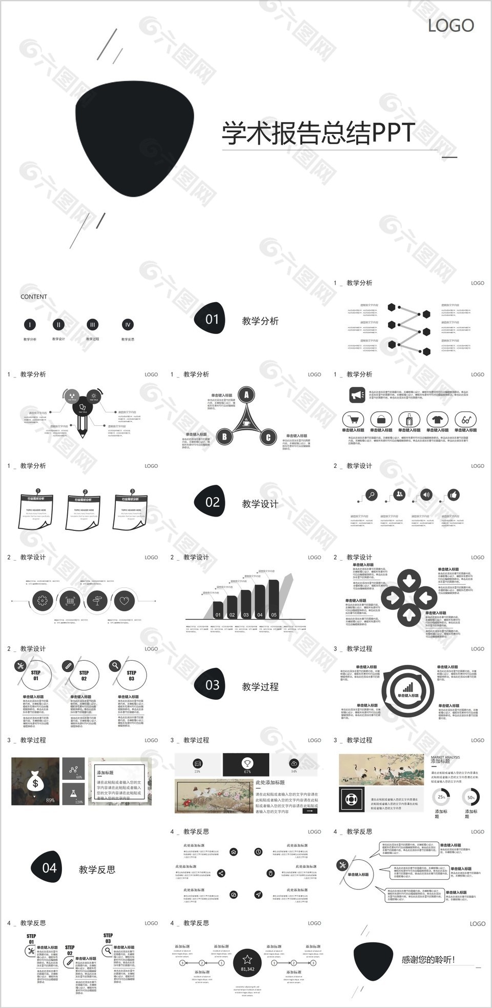 黑白简约风学术报告总结PPT模板