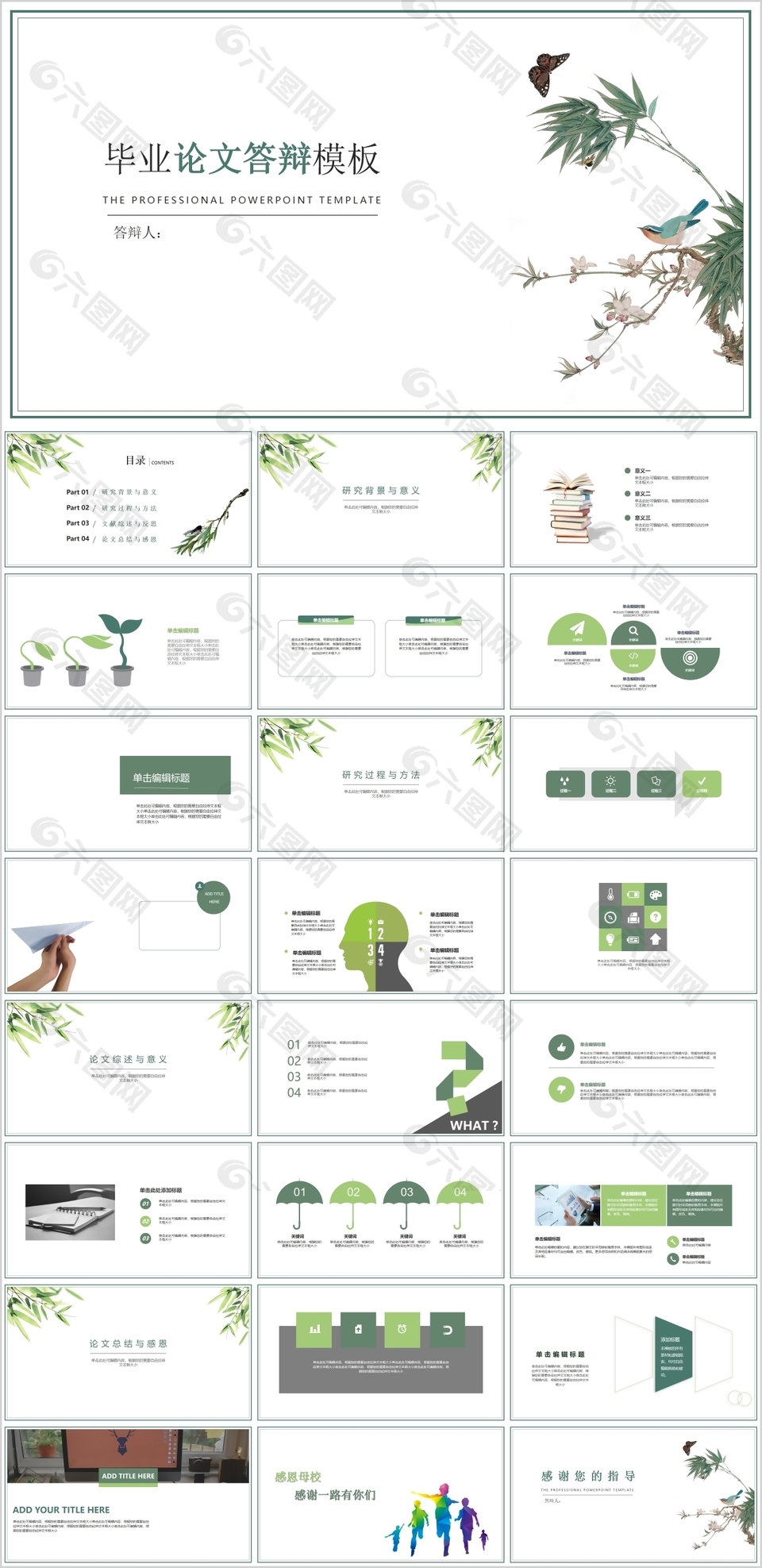 清新毕业论文答辩学术报告PPT模板